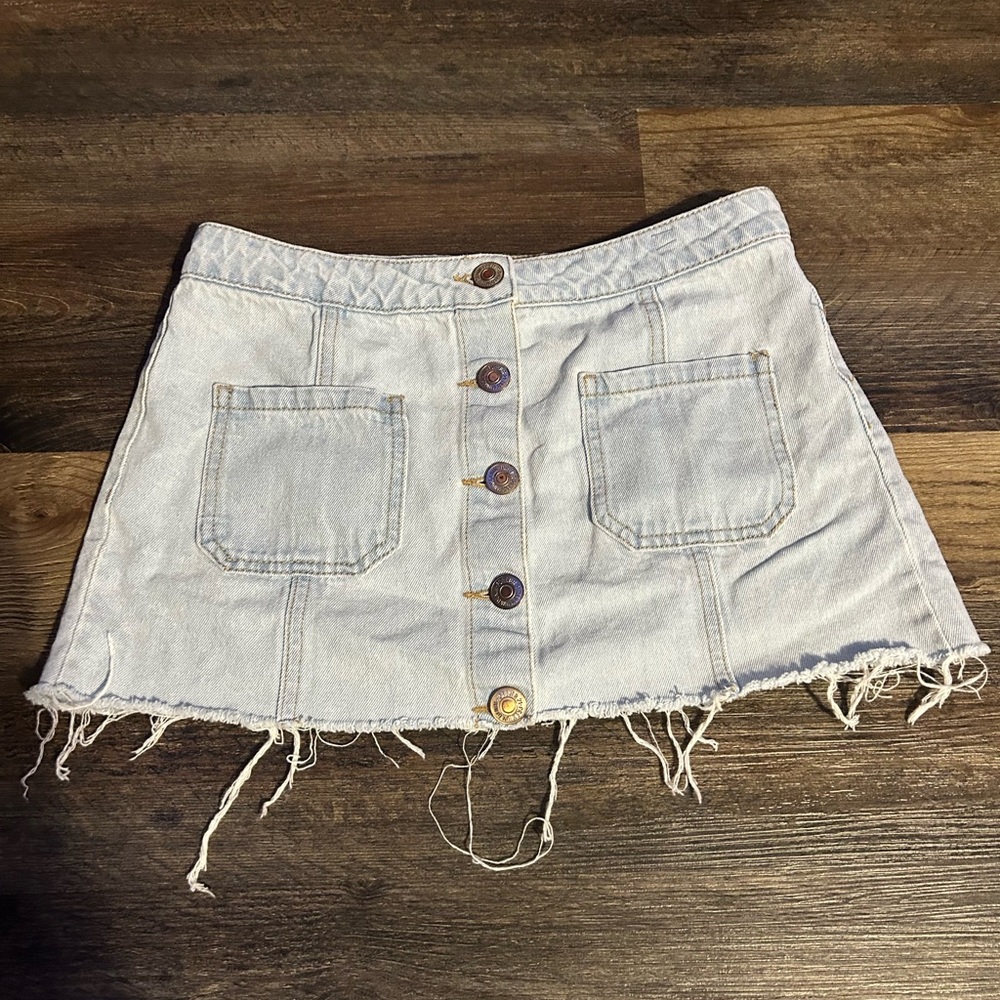Forever 21 Light Blue Frayed Denim Mini Skirt